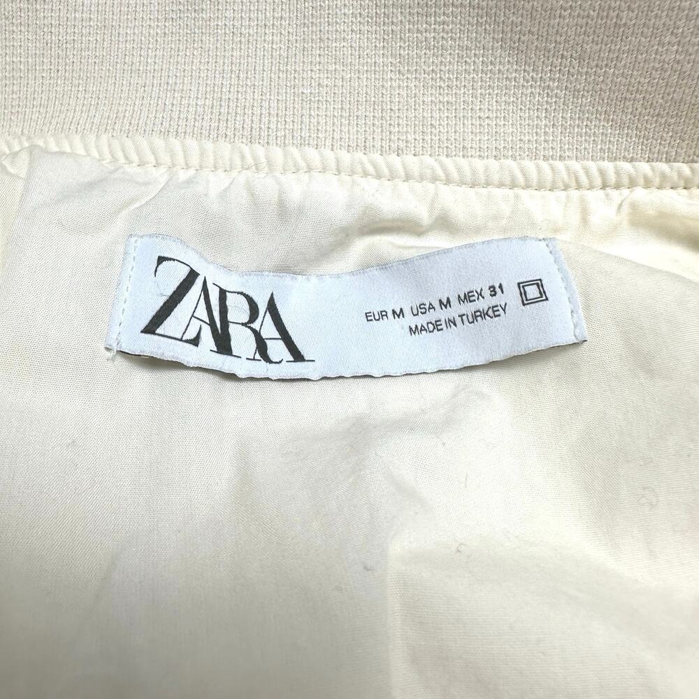 Zara | Men | Pinstripe Cream White Cotton Full Zip Light Bomber Jacket | Medium - Picture 8 of 15